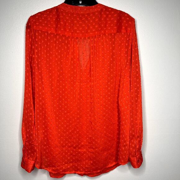 Banana Republic ORANGE Sheer Swiss Dot Long Sleeve Blouse Top Shirt Size Large - Picture 3 of 5